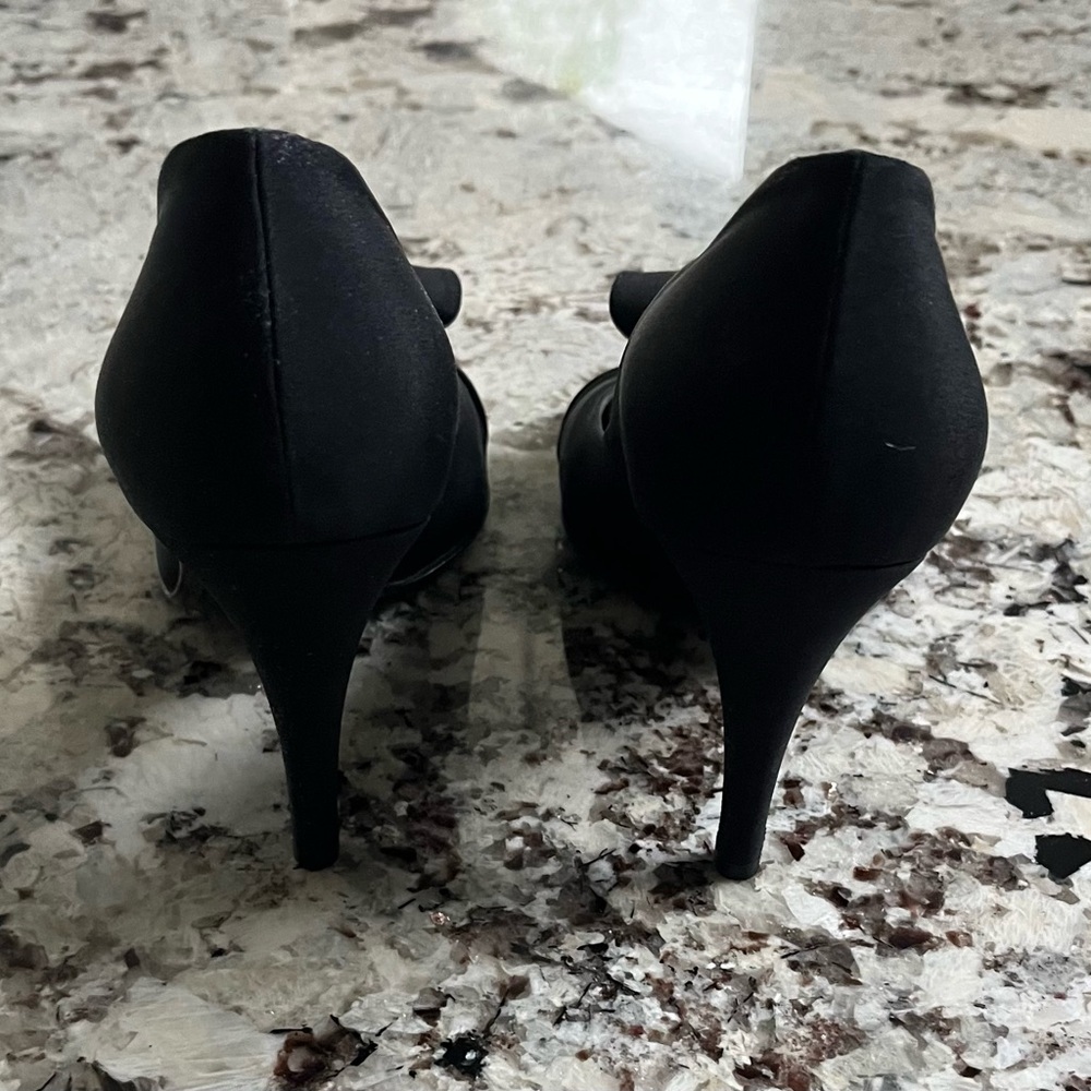 Salvatore Ferragamo Women's Black Satin Peep-Toe Heels - Picture 2 of 5